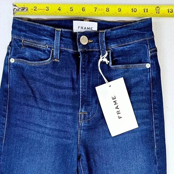 Frame Size 24X30 Women's Le Super High Straight Blue Denim 5 Pocket Jeans NWT - Picture 2 of 16